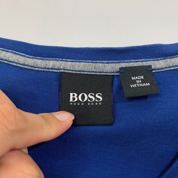 Hugo Boss Shirt Mens 2XL XXL Slim Prussian Blue Cotton Short Sleeve Crew Tee - Picture 3 of 10